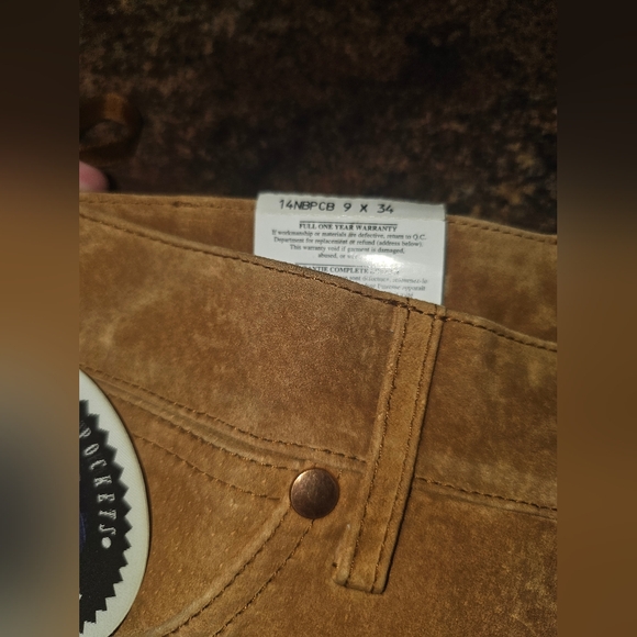 VIntage Wrangler Cowboy Cut Leather Pants size 9 34L 26 waist Tan NWT - Picture 9 of 12